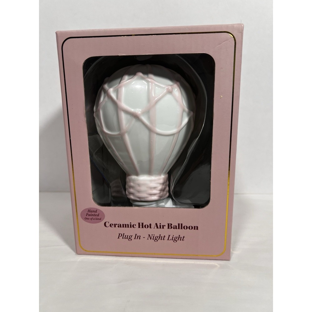 Madison Home Ceramic Hot Air Balloon Night Light Pink White Plug In Hand Painted
